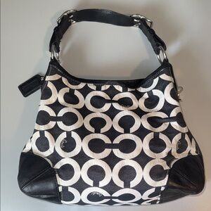 Coach Payton Op Art Black & White Signature Canvas Shoulder Bag